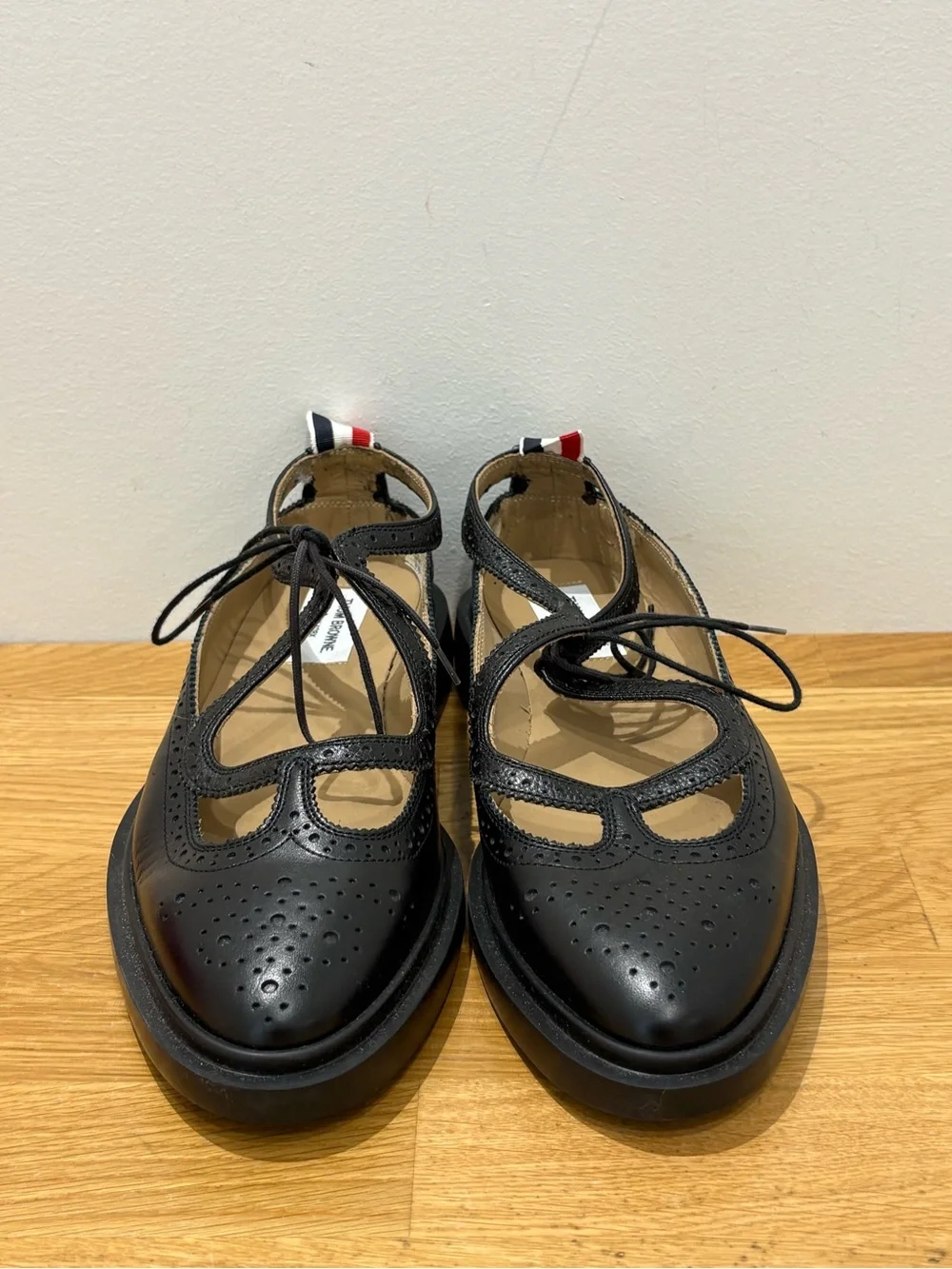 Thom Browne Black Leather Mary Jane Laser Cut Oxfords